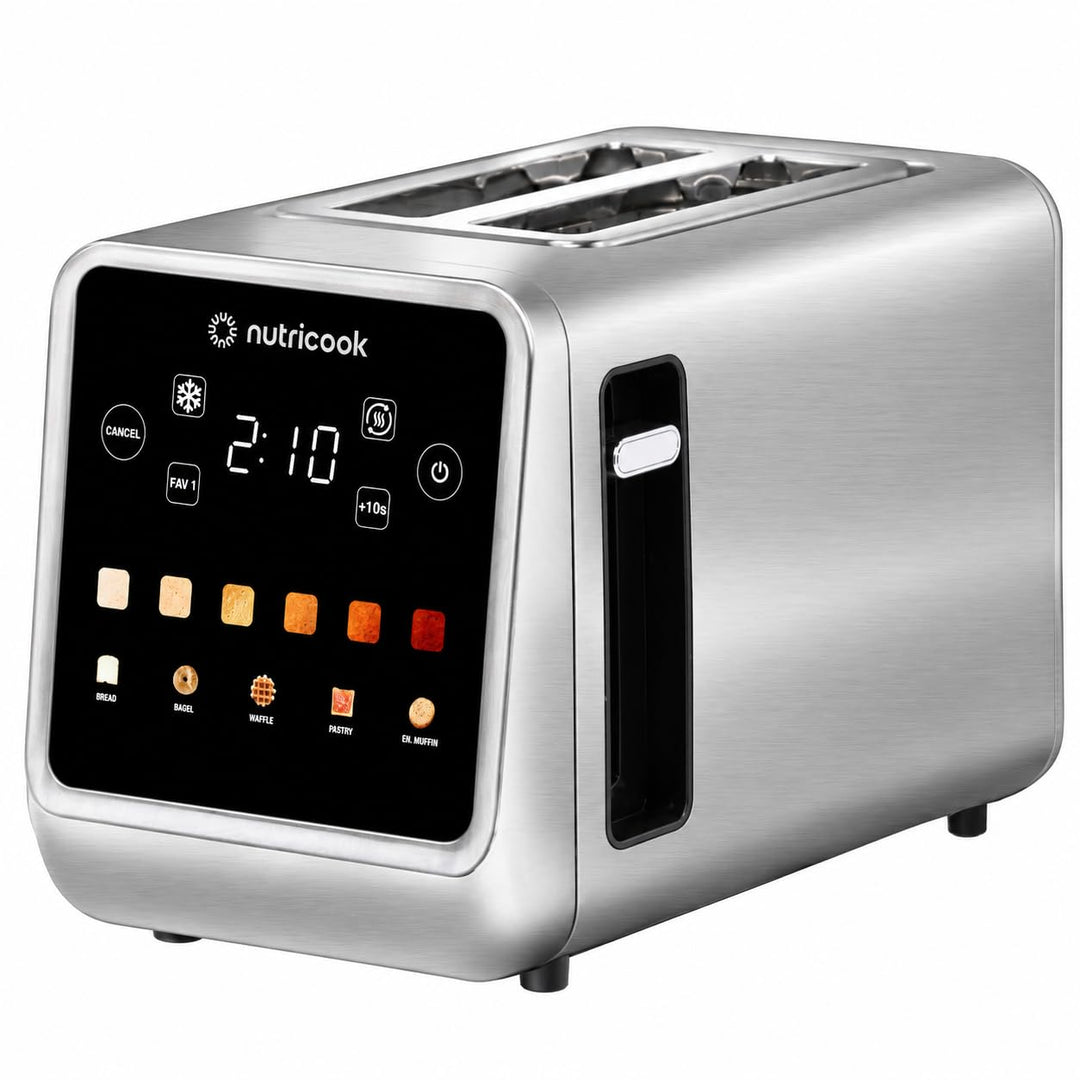 Nutricook Toastie Toaster 2 Scheiben mit Brötchenaufsatz Digital Edelstahl, 2