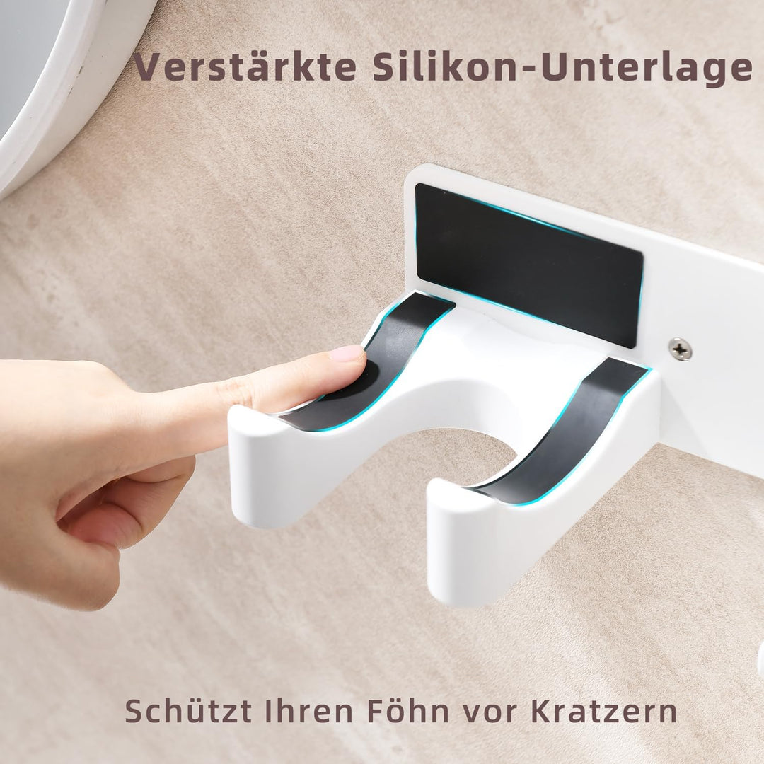 Föhn Halterung, Fönhalter Weiss, Fönhalter Ohne Bohren Wandhalterung aus Aluminiumlegierung für Bade