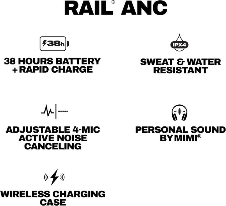 Skullcandy Rail ANC, In-Ear Wireless-Kopfhörer mit Noise Cancelling, 27 Std. Akkulaufzeit, Mikro, ko