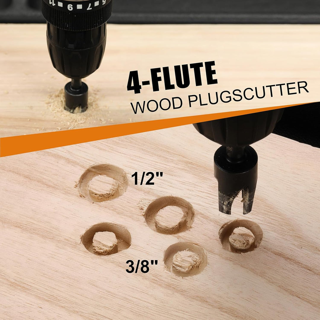Mayouko 15 PCS Tapered Drill Bits Counter Sink Drill Bit Set, with Wood Plug Cutters and Depth Stop
