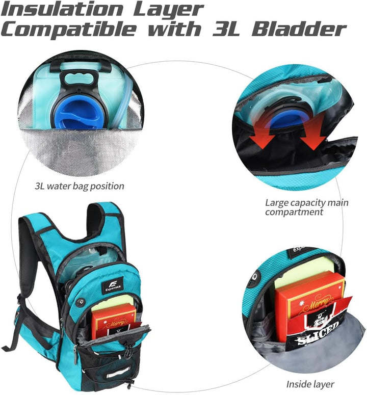 Trinkrucksack mit Trinkblase 3L BPA-Frei, Wasserdichter Outdoor-Rucksack, Rucksack mit Trinksystem,