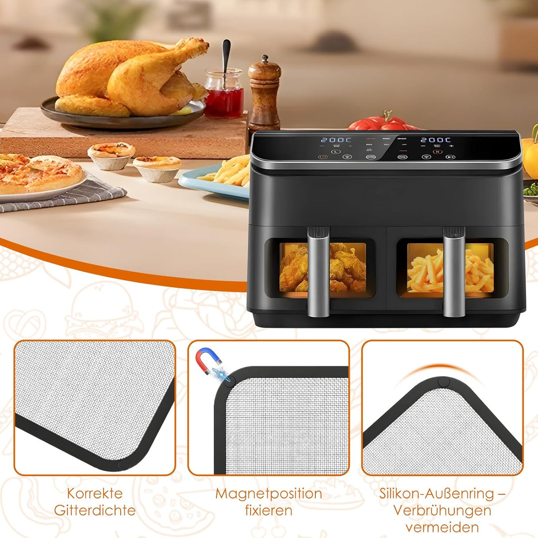 Edelstahl Spritzschutz für Cosori Airfryer 8,5L/ Dual Blaze TwinFry 10L, Feinmaschiger Fettspritzsch