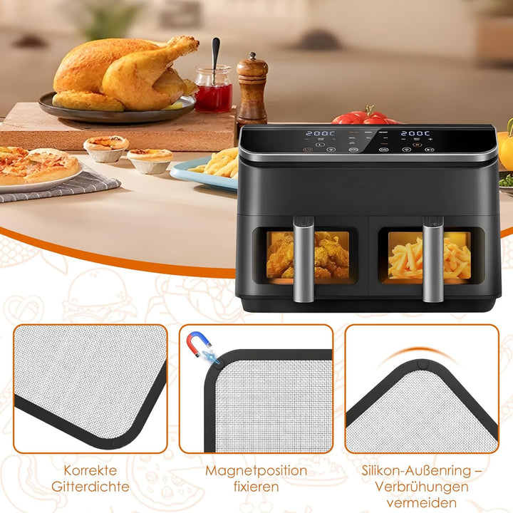 Edelstahl Spritzschutz für Cosori Airfryer 8,5L/ Dual Blaze TwinFry 10L, Feinmaschiger Fettspritzsch