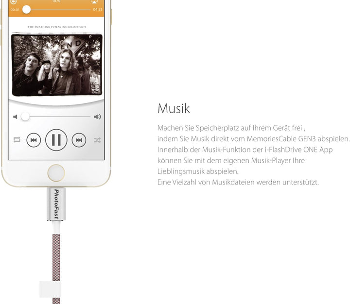 PhotoFast MCG3U3BK64GB Memories Kabel 3G Ladekabel, 18 cm grau