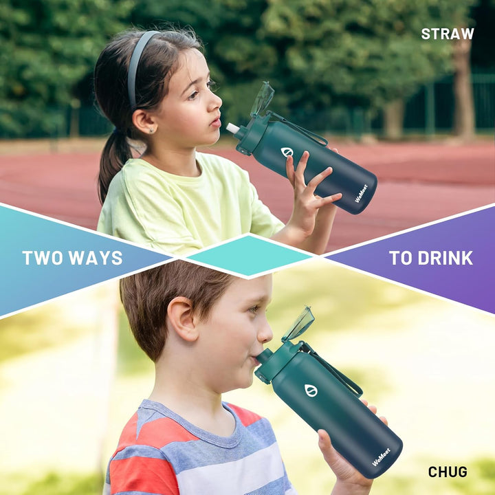 Thermosflasche mit Abnehmbarem Strohhalm 700ml, Auslaufsicher Doppelwandig Edelstahl Trinkflasche, W