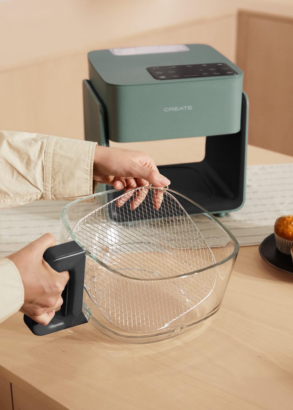CREATE/AIR FRYER MIST/Ölfreie Heissluftfritteuse 4.2L mit Wasserdampfgarer Salbeigrün/Fassungsvermög