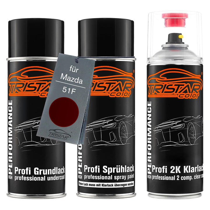 TRISTARcolor Autolack 2K Spraydosen Set für Mazda 51F Artisan Red Premium Perl Grundlack Basislack 2
