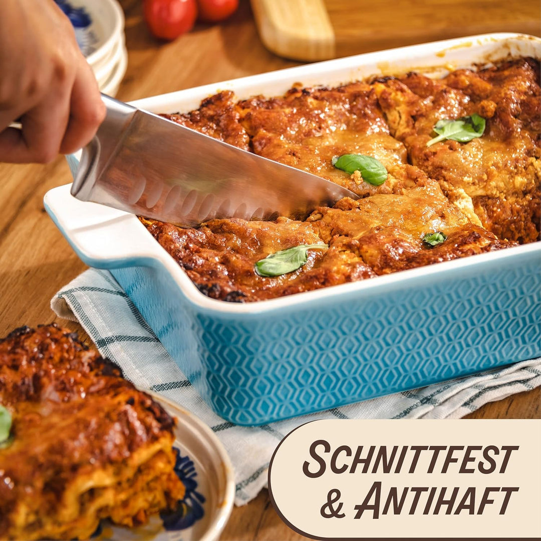 Auflaufform Gross aus Keramik - Für Lasagne, Tiramisu & Auflauf - Extra Hoher Rand - Eckige Backform