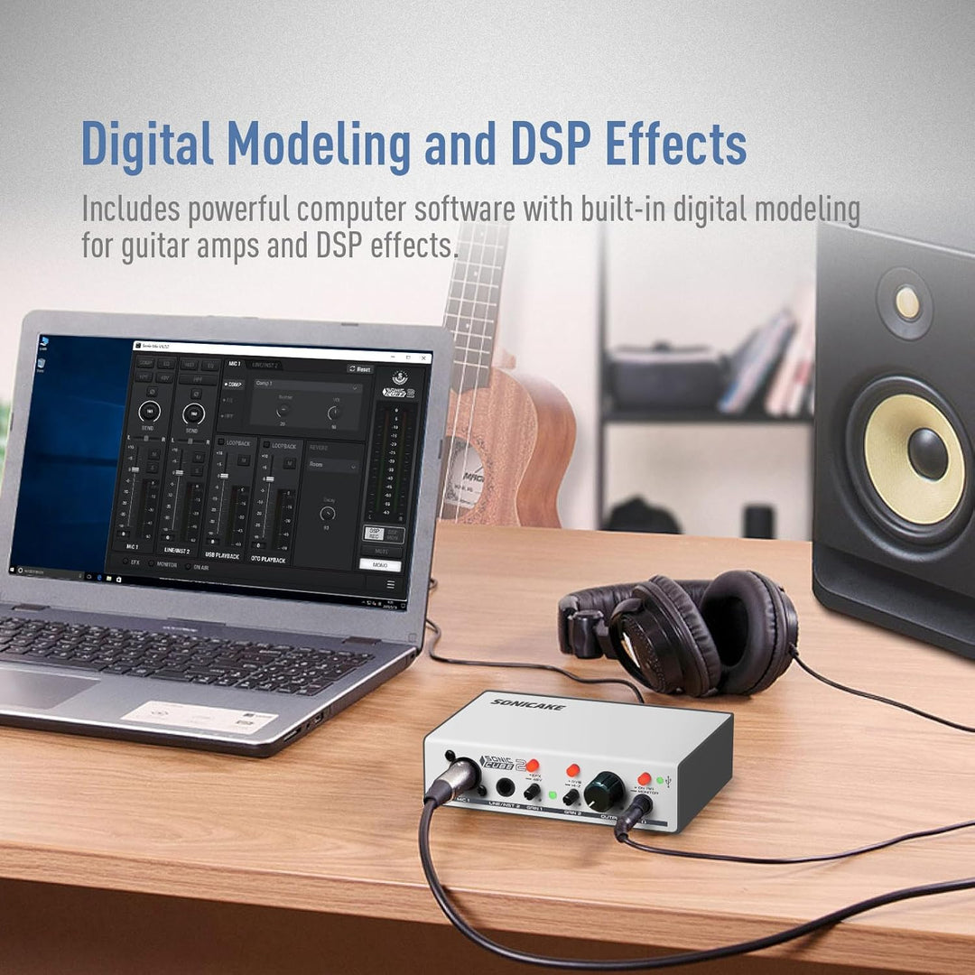 SONICAKE Audio Interface Professionelles Zweikanal Analoger Vorverstärker mit Dynamikbereich und Ver