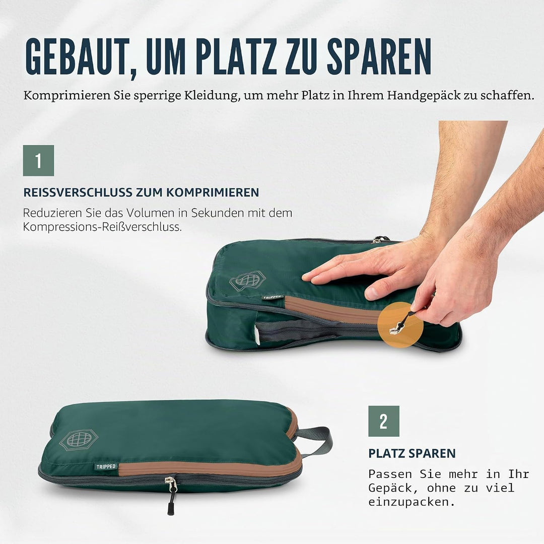 TRIPPED Travel Gear Reise-Kompressions-Packwürfel, Koffer- und Rucksack-Organizer für Kleidung, Grün