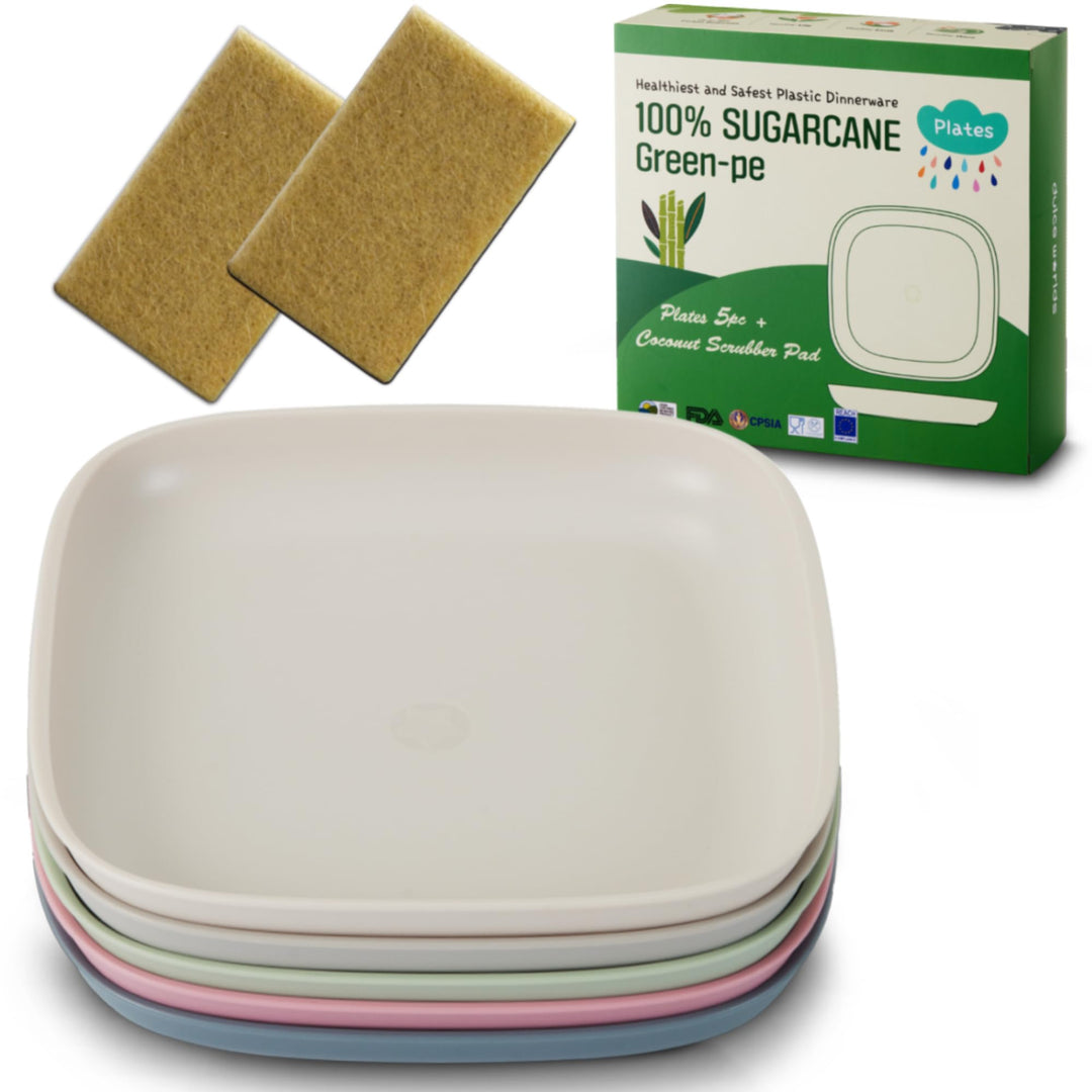 ZUCKERROHR Kinder Teller 5er Pack (20 cm) - Bio Geschirr für Kleinkinder - LFGB & USDA zertifiziert