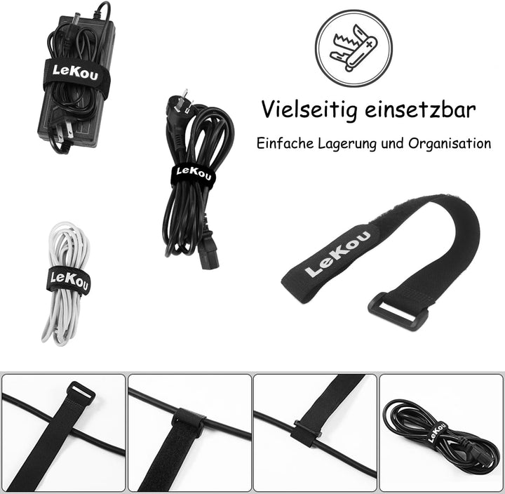 Lekou Klett Kabelbinder 12 Stück 2x20cm Klettband, Kabelbinder Wiederverschliessbar, Nylon Klettvers