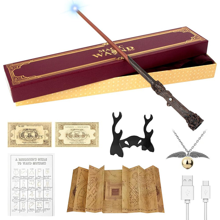 NAVESO 35CM Zauberstab mit Licht, USB Aufladung Zauberstab In Geschenkbox mit Zauberspruchkarte, Bah