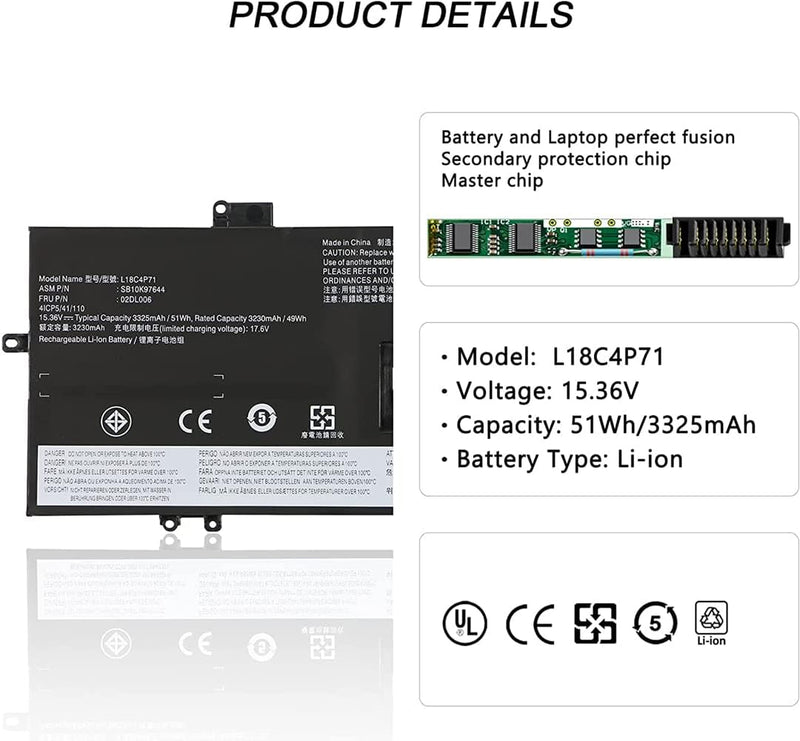 AKKEE L18C4P71 02DL006 Laptop Akku für Lenovo ThinkPad X1 Yoga 4th 5th Gen / X1 Carbon 7th 8th Gen S