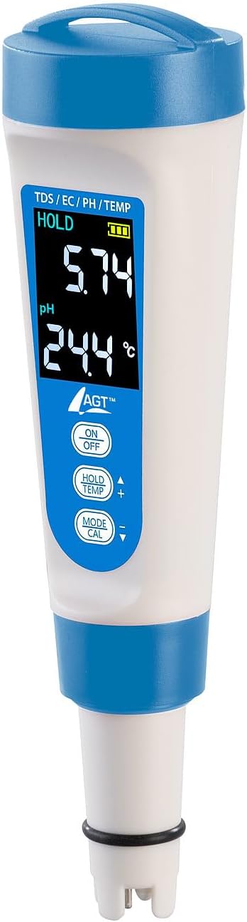 AGT pH Tester: Digitales 4in1-Wasserqualitäts-Messgerät, LCD-Display, IP55 (EC Messgerät, Wassertest