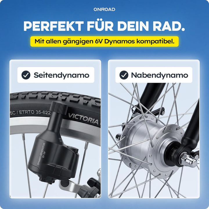 LED Fahrradlicht Dynamo 70 Lux - Fahrradlicht Set LUXON mit Automatischer Lichtanpassung & Standlich