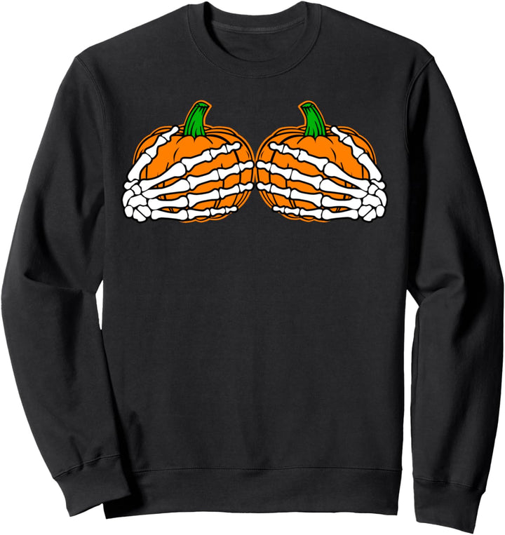 Funny Halloween Skeleton Hands On Chest Pumpkin Boobs Sweatshirt
