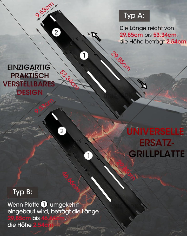 Unicook Grill Aromaschienen Ersatzteile, 30 bis 53cm Universal Flammenverteiler Ersatzteile, Einstel