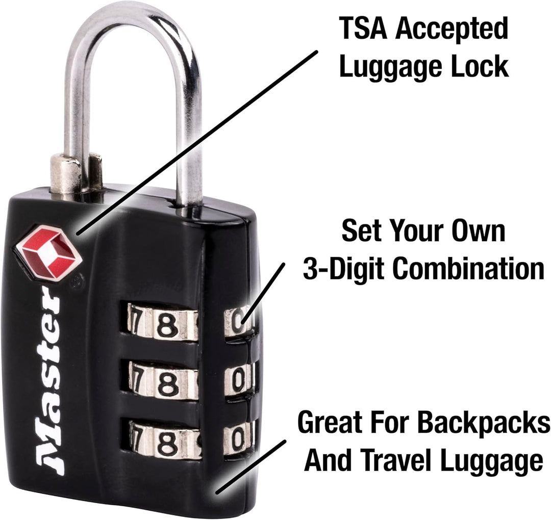 Master Lock 4680DBLK TSA Accepted Luggage Lock, Black, Pack of 1 1-Pack, 1-Pack
