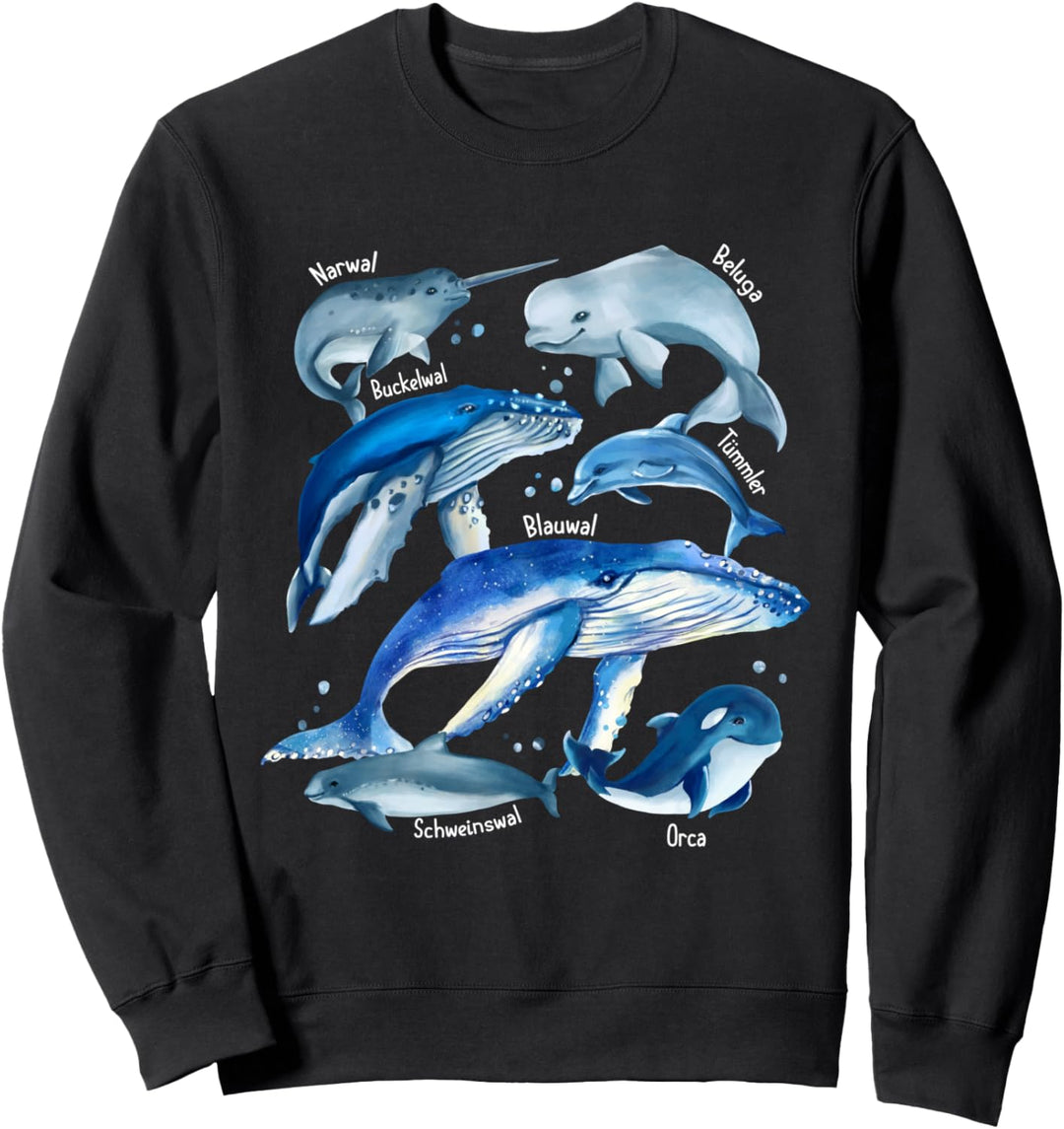 Walarten Verschiedene Wale Blauwal Orca Narwal Beluga Sweatshirt