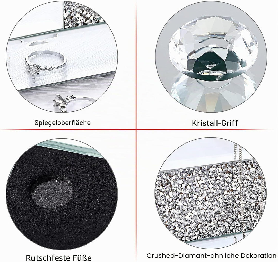 BTSKY Verspiegelte Glas-Schmuckschatulle zum Dekorieren mit zerkleinerten Diamanten, Schmuck-Organiz
