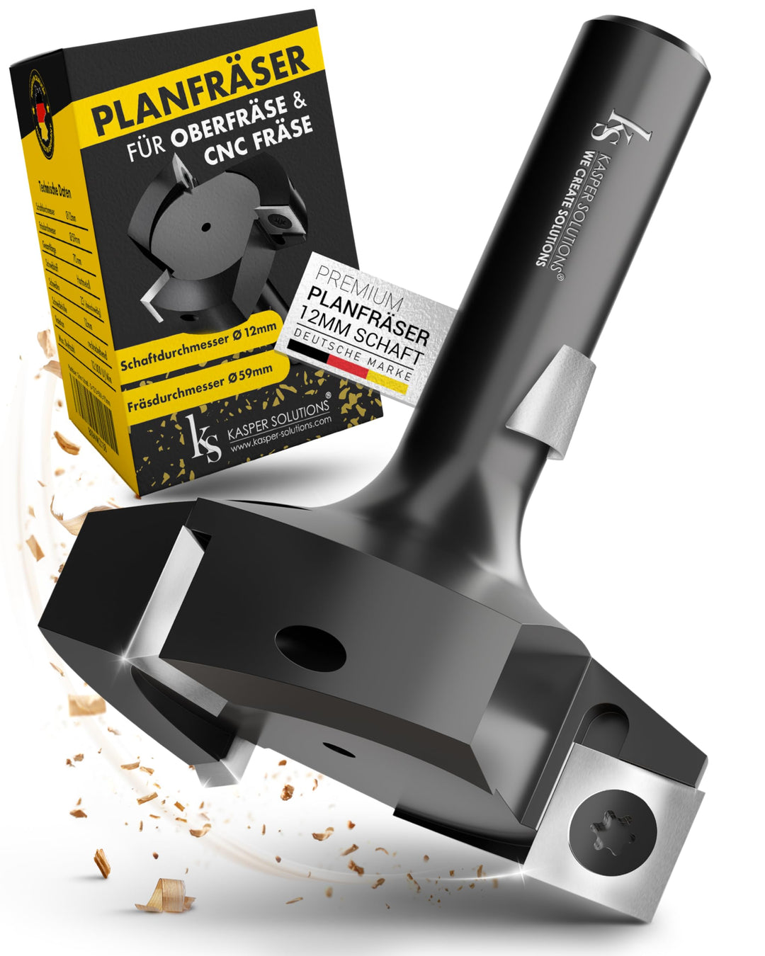Kasper Solutions® Planfräser 12mm Schaft - Profi Hobelfräser für Oberfräse & CNC-Fräse - Robuster Ho