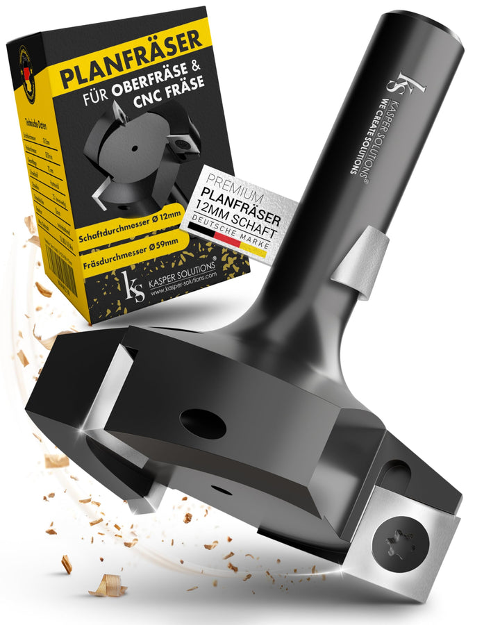Kasper Solutions® Planfräser 12mm Schaft - Profi Hobelfräser für Oberfräse & CNC-Fräse - Robuster Ho