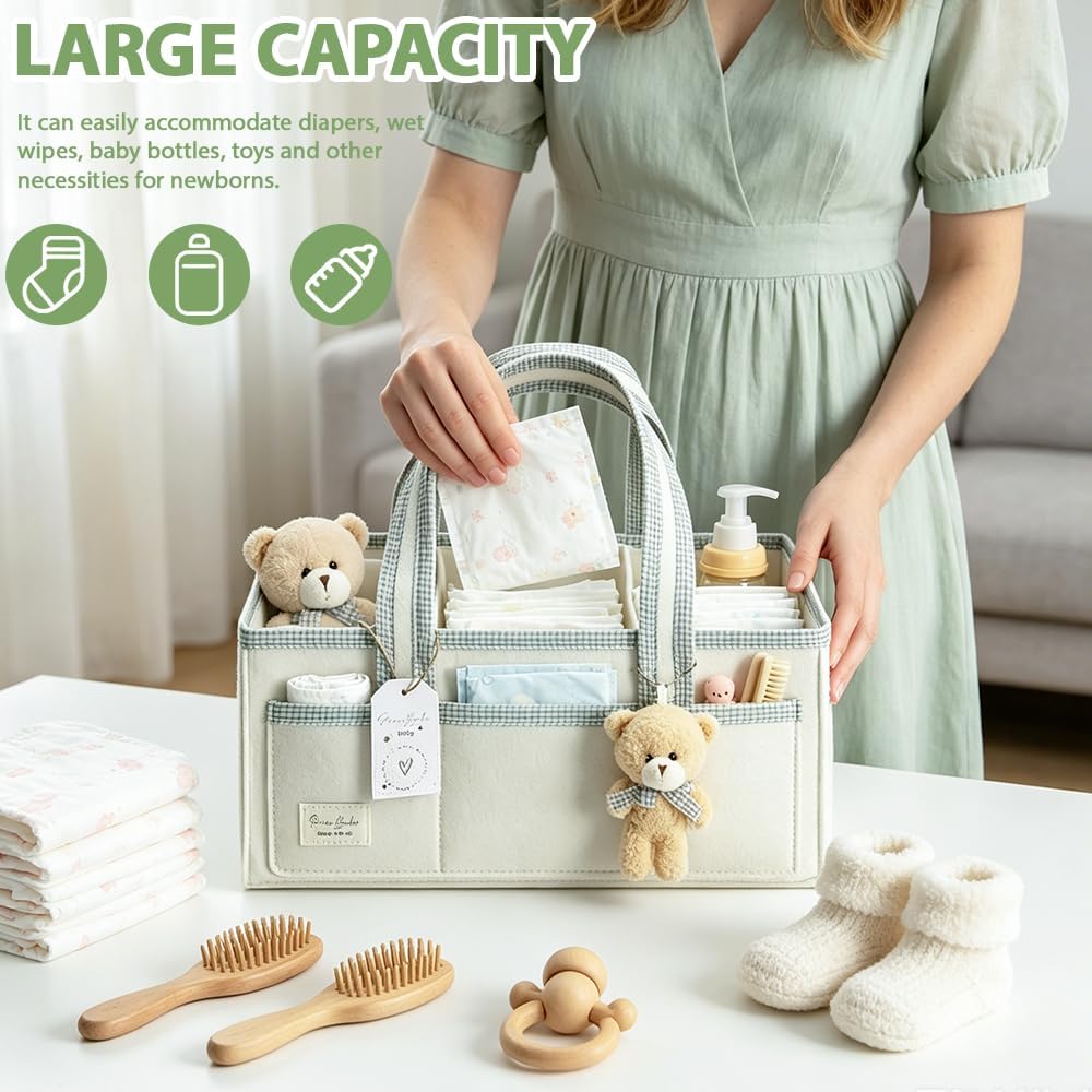 Baby Windel Filztasche, Wickeltisch Organizer Aufbewahrungskorb, Baby Windel Caddy aus Filz mit Hera