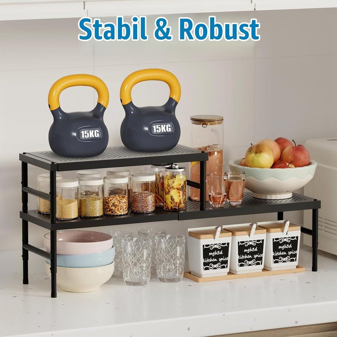 HI NINGER 2er Set 42–72 cm Erweiterbares Schrankregal, Küchen Organizer Verstellbar &amp; Stapelbar, Gew