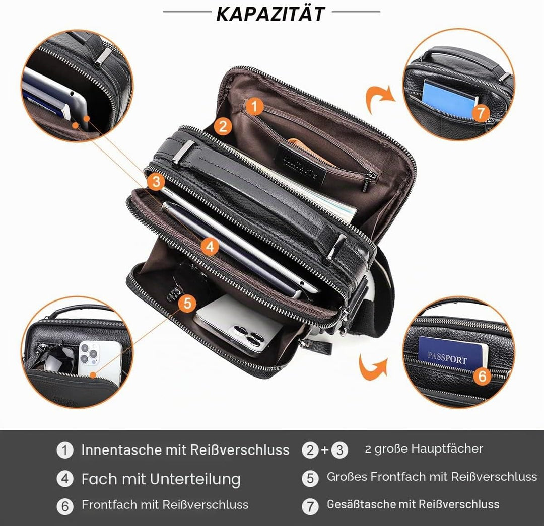Contacts Echtes Leder Herren Laptop Mini Tab Messenger Crossbody Bag Tasche Handtasche Braun Schwarz