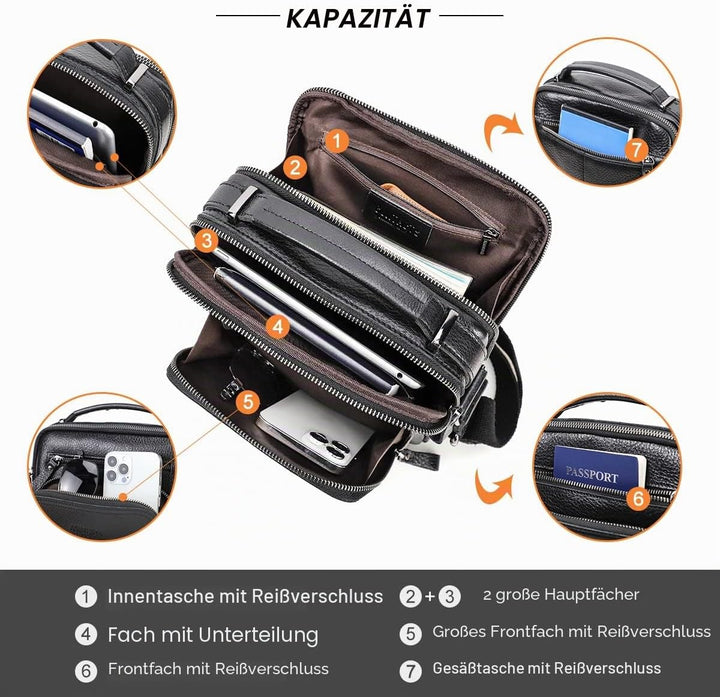 Contacts Echtes Leder Herren Laptop Mini Tab Messenger Crossbody Bag Tasche Handtasche Braun Schwarz