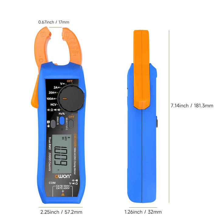 OWON CM2100B Digital Zangenmessgerät Bluetooth Automatische Bereichswahl 20000 Zählungen AC/DC-Wider