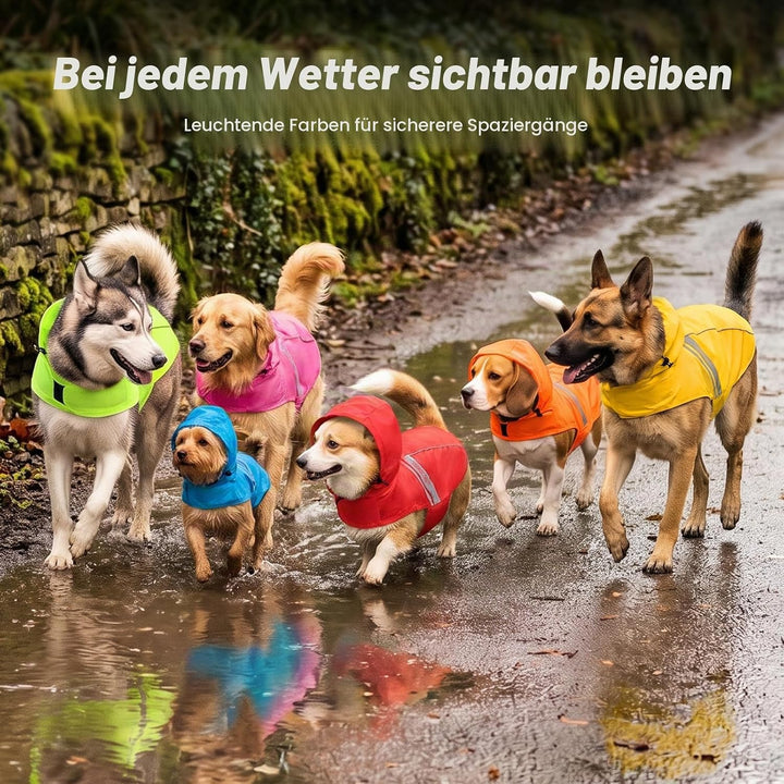 VIVAGLORY Hunderegenmantel für grosse Hunde, leicht an- und ausziehbare Regenbekleidung, reflektiere