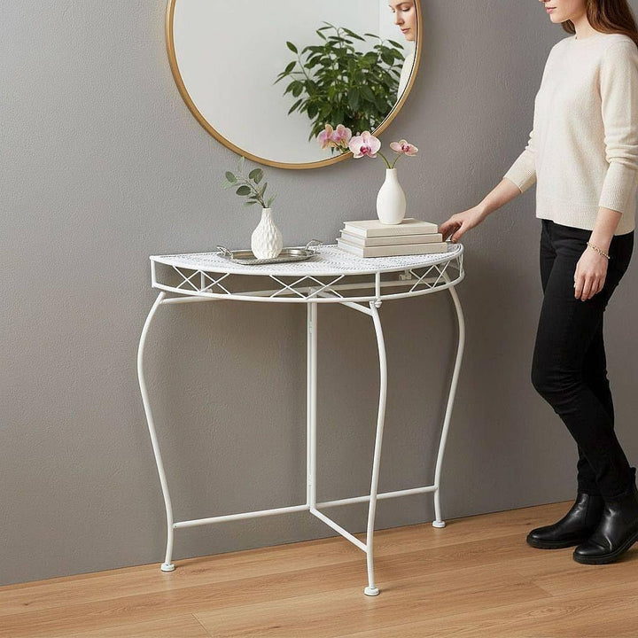 DanDiBo Konsolentisch Wandtisch Weiss 96313 Beistelltisch Metall 75 cm Gartentisch Halbtisch Tisch H