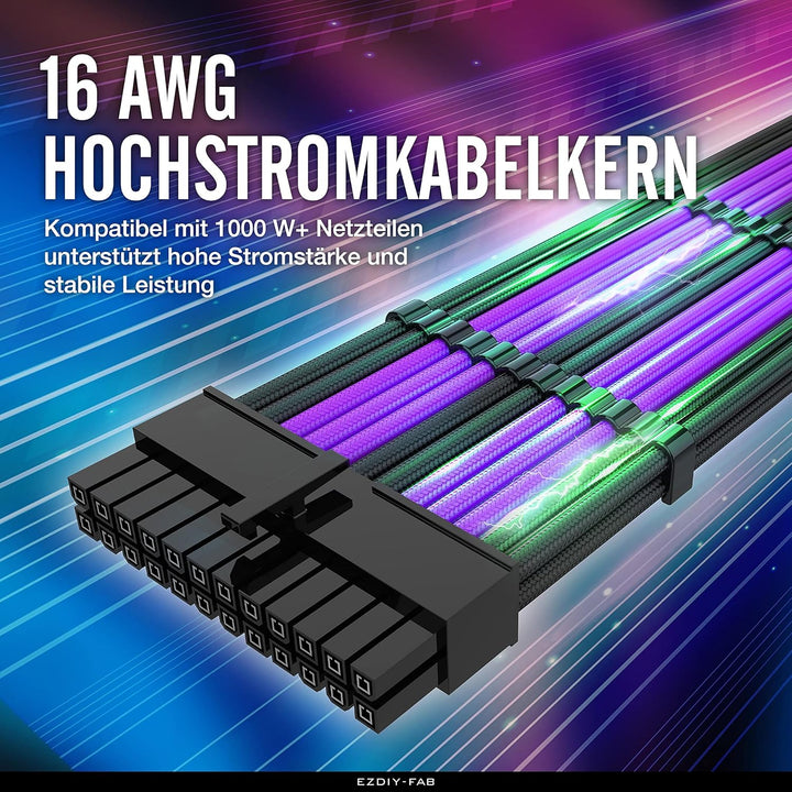 EZDIY-FAB Sleeved Cable -Kabelverlängerung für Stromversorgung mit Combs 24 Pin 8PIN 6PIN 4 + 4 Pin-