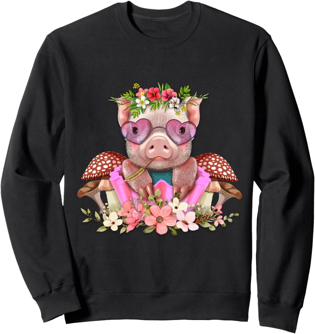Süsses Schwein in in einem Cupcake mit Pilzen und Pilzen Sweatshirt