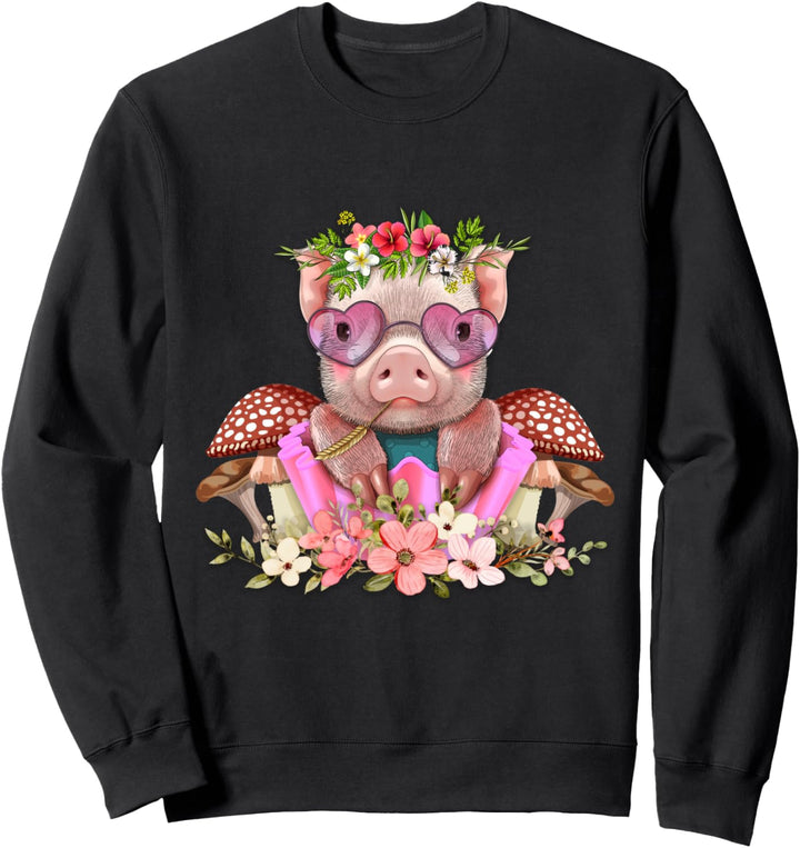 Süsses Schwein in in einem Cupcake mit Pilzen und Pilzen Sweatshirt