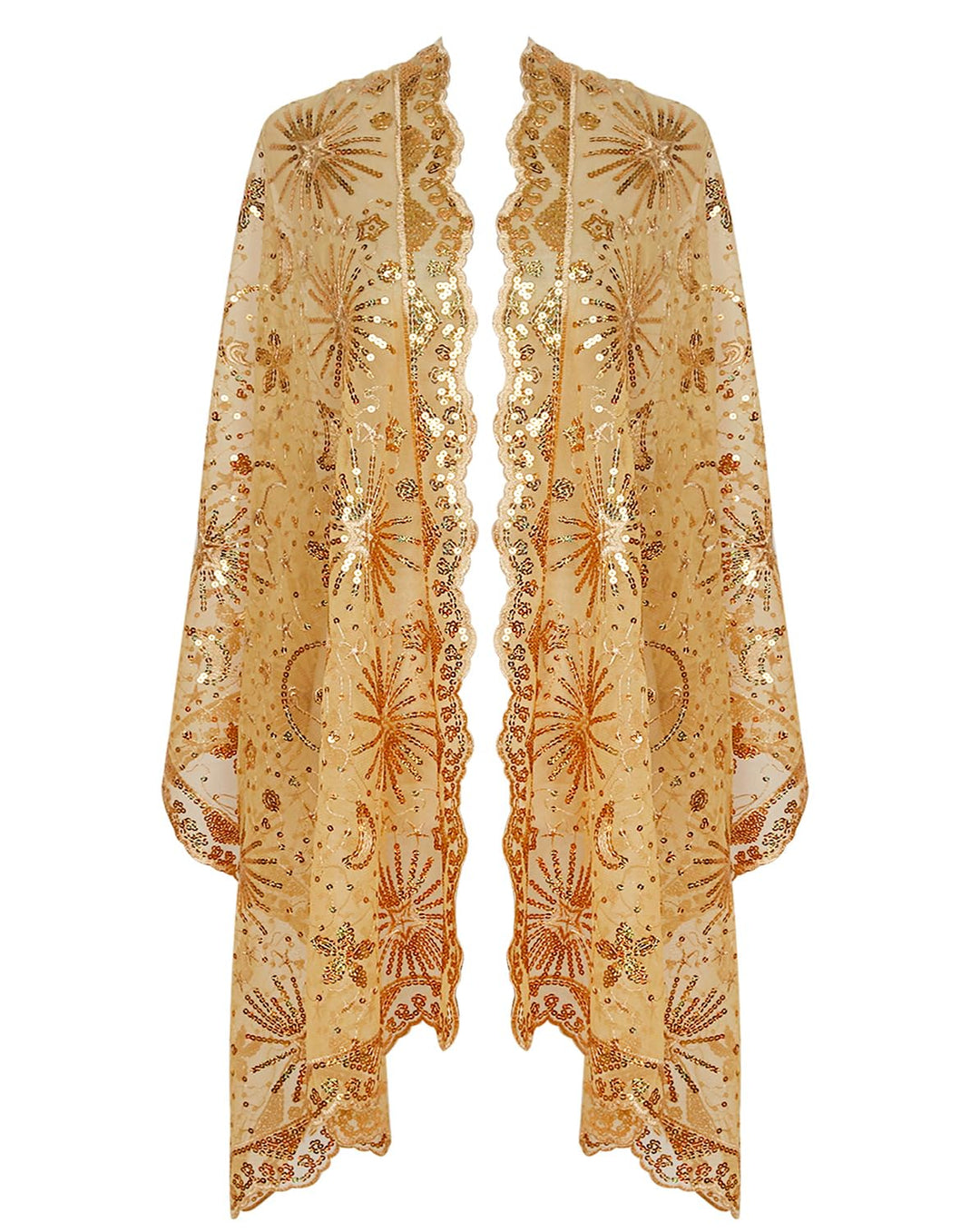 keland Damen Festlich Pailletten Umhang Schal Schultertuch Stola Tuch für Abendkleid A-gold, A-gold