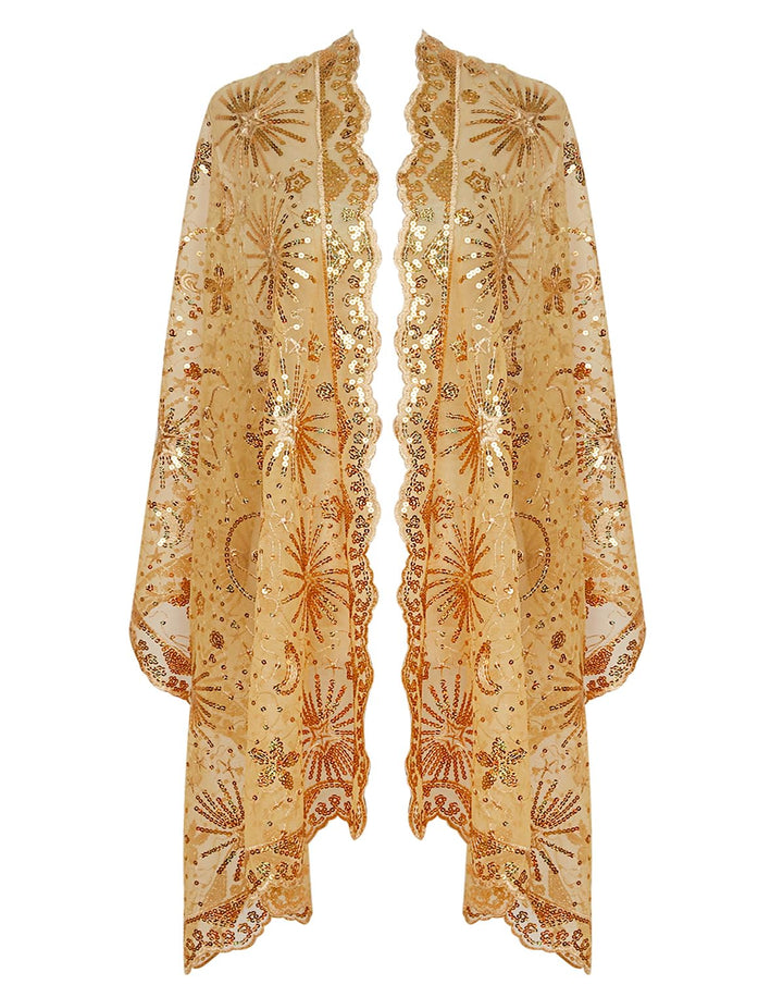 keland Damen Festlich Pailletten Umhang Schal Schultertuch Stola Tuch für Abendkleid A-gold, A-gold