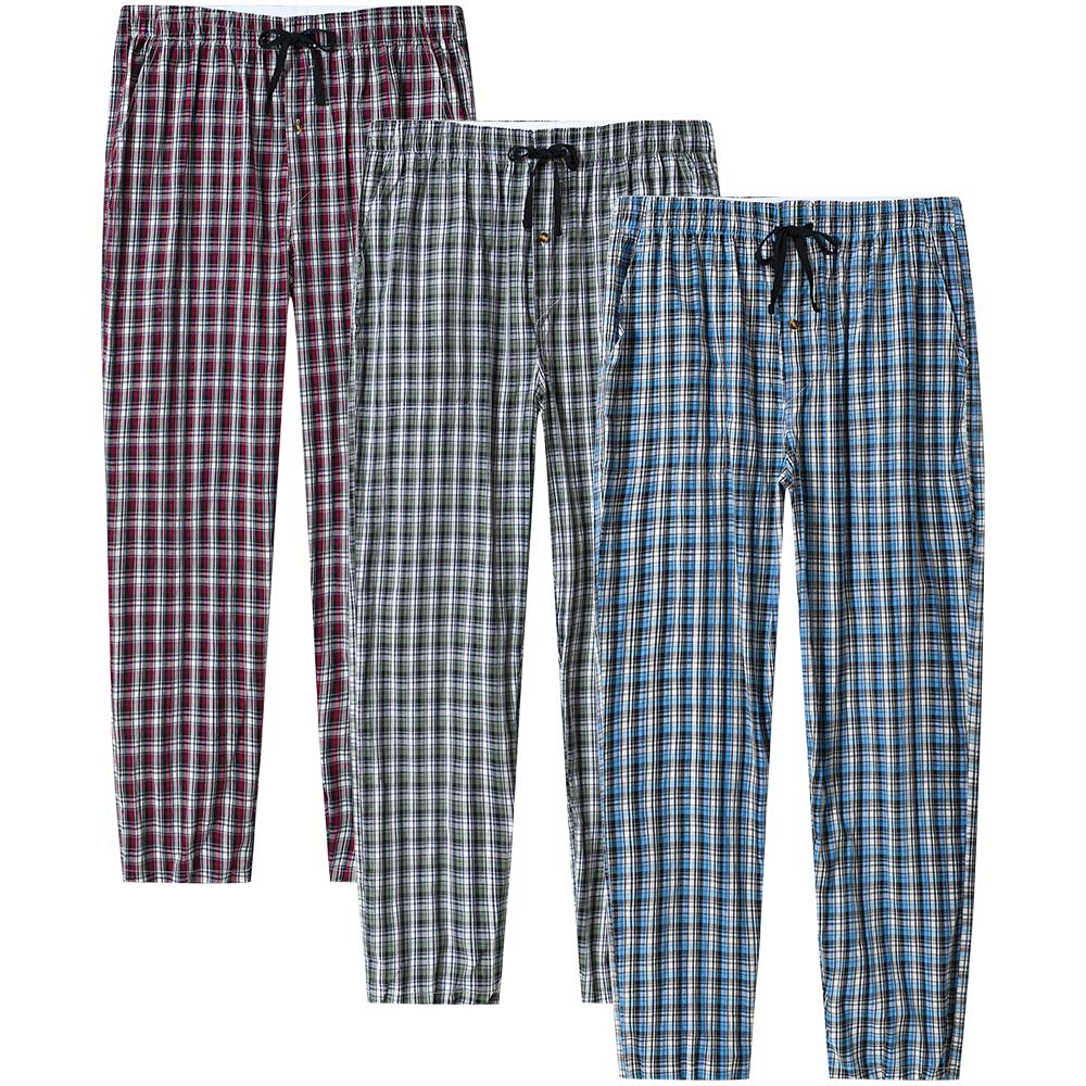 MoFiz Herren Schlafanzughose Baumwolle und Polyester Pyjamahose Lange Karierte Freizeithose Loungeho