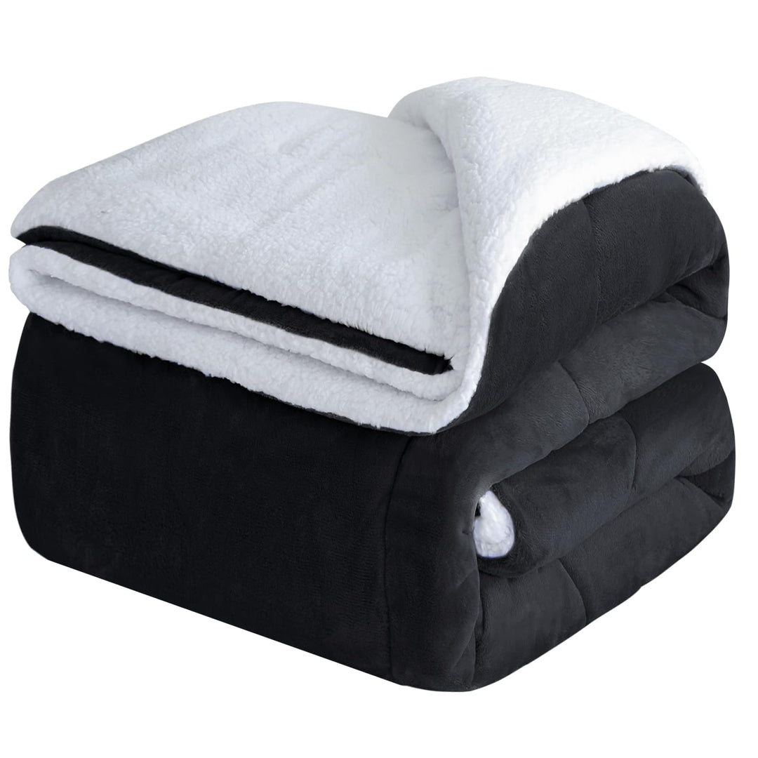 CHOSHOME Kuscheldecke Flauschig 150x200CM Sherpa Decke Warm Flanell Schwarz Kuscheldecke Gross Decke