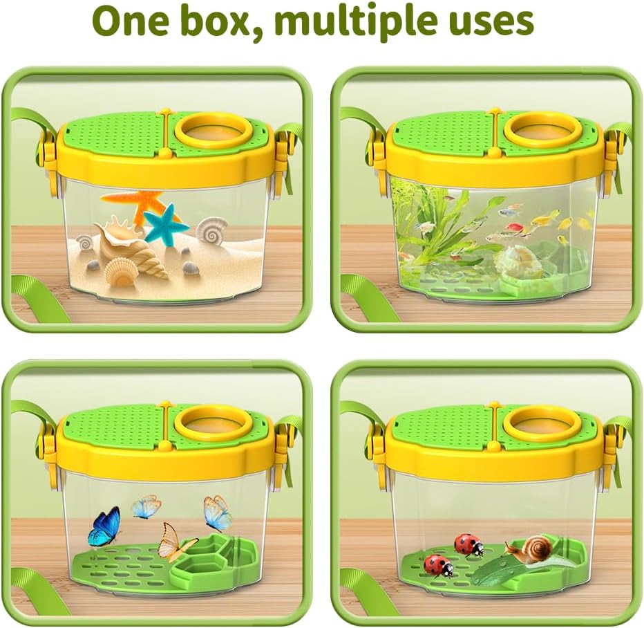 Entdecker Set für Kinder ab 4, 8 Stück Forscherset für Kinder mit Insekten Beobachtungsbox, Lupengla