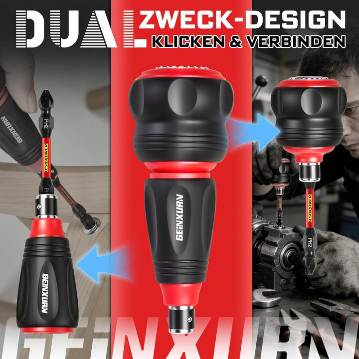 GEINXURN 35tlg. Stubby Ratschen-Schraubendreher-Set, 2-in-1 Stummelschrauber, Magnet Sechskant Steck