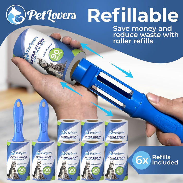 PetLovers Extra klebrige Fusselrolle Mega Value Set 720 Blatt für die Tierhaarentfernung Hunde- und