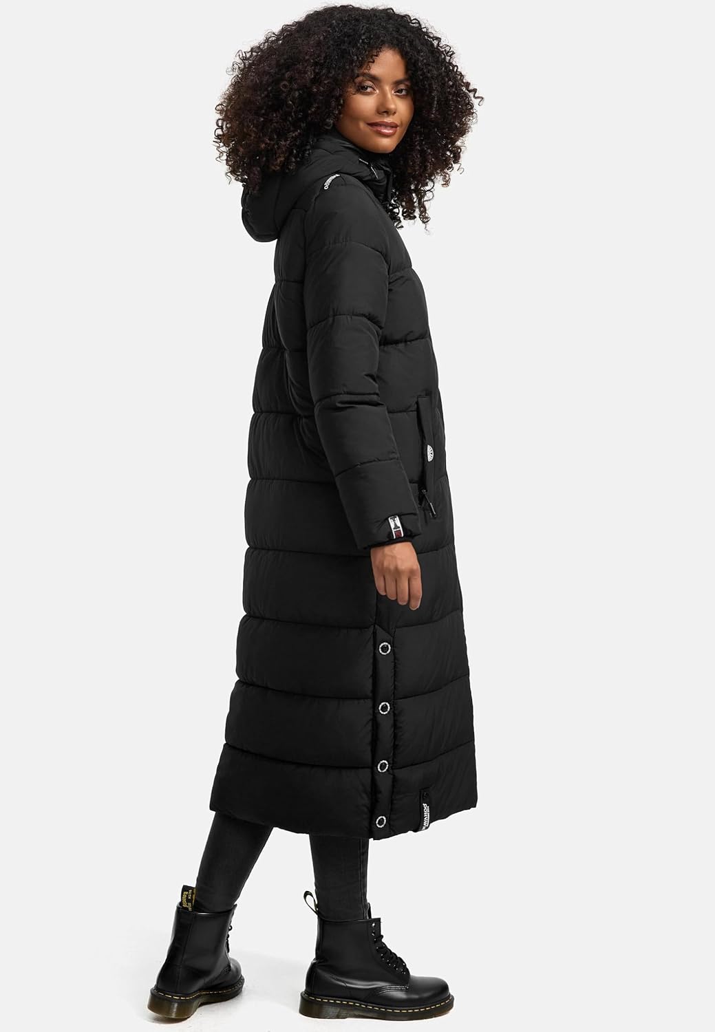 Navahoo Damen Wintermantel warmer Steppmantel lang mit abnehmbarer Kapuze Isalie XS-3XL M Schwarz, M