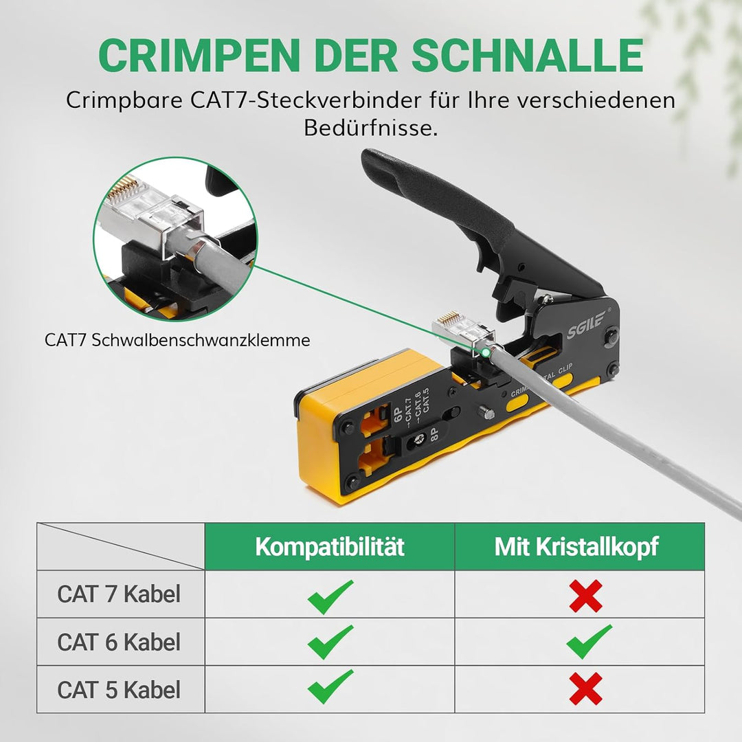 SGILE Netzwerk Werkzeug Set, RJ45/RJ11/RJ12 Crimpzange Kompatibel mit Cat5/Cat6, mit 50 x Cat6 RJ45