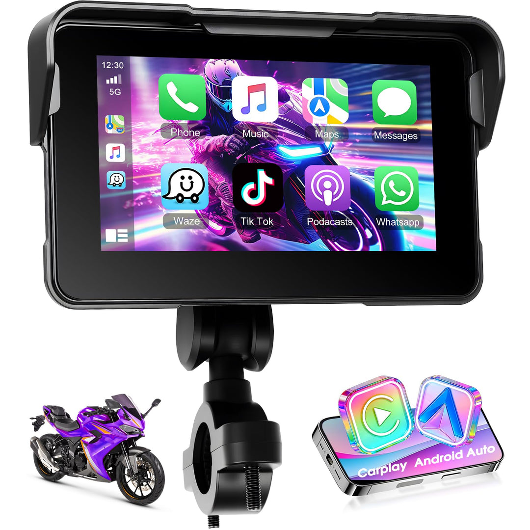 Motorrad-Navigation Mit Wireless Apple Carplay Android Auto, 5-Zoll HD Touchscreen Portables Autorad