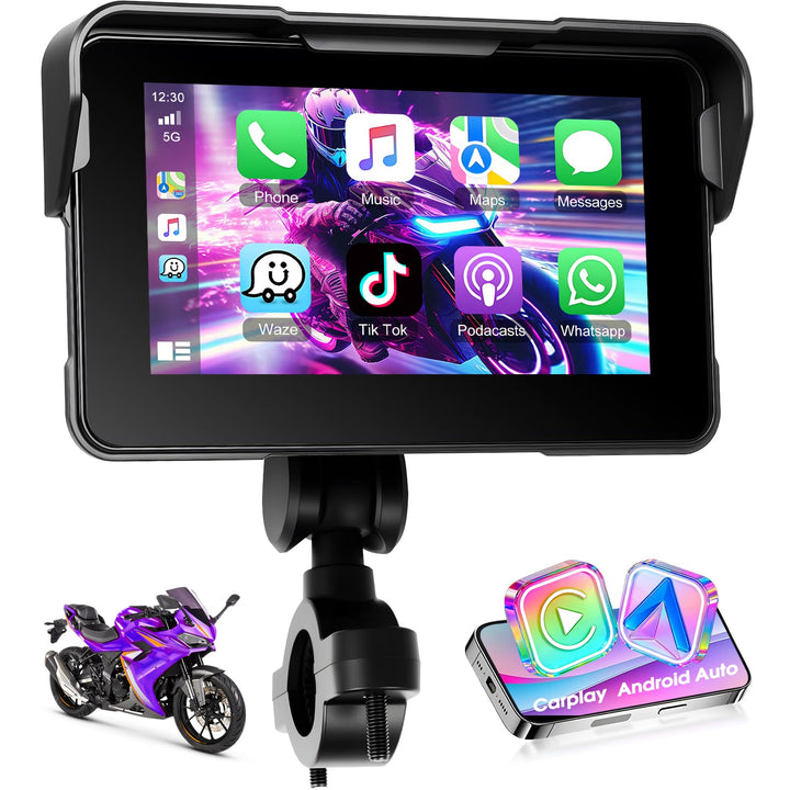 Motorrad-Navigation Mit Wireless Apple Carplay Android Auto, 5-Zoll HD Touchscreen Portables Autorad