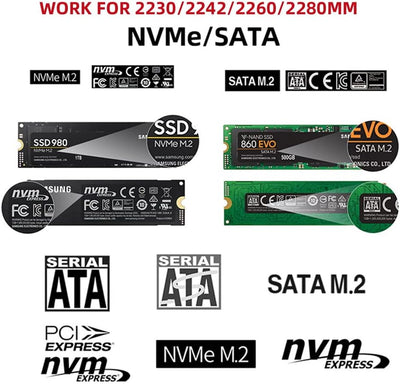 NFHK Combo Typ-C & USB3.0 zu NVME M-Key M.2 NGFF SATA SSD PCBA Gehäuse 2280/2242/2230mm Adapter RTL9