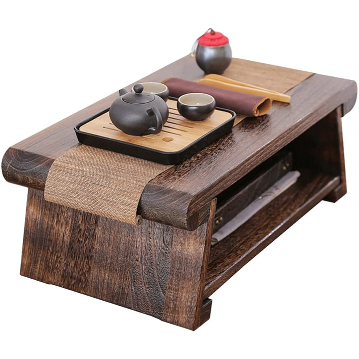 Beistelltisch, Couchtisch 2-stufig mit Ablageregal, Retro japanischer Teetisch, Tatami-Tisch für Woh